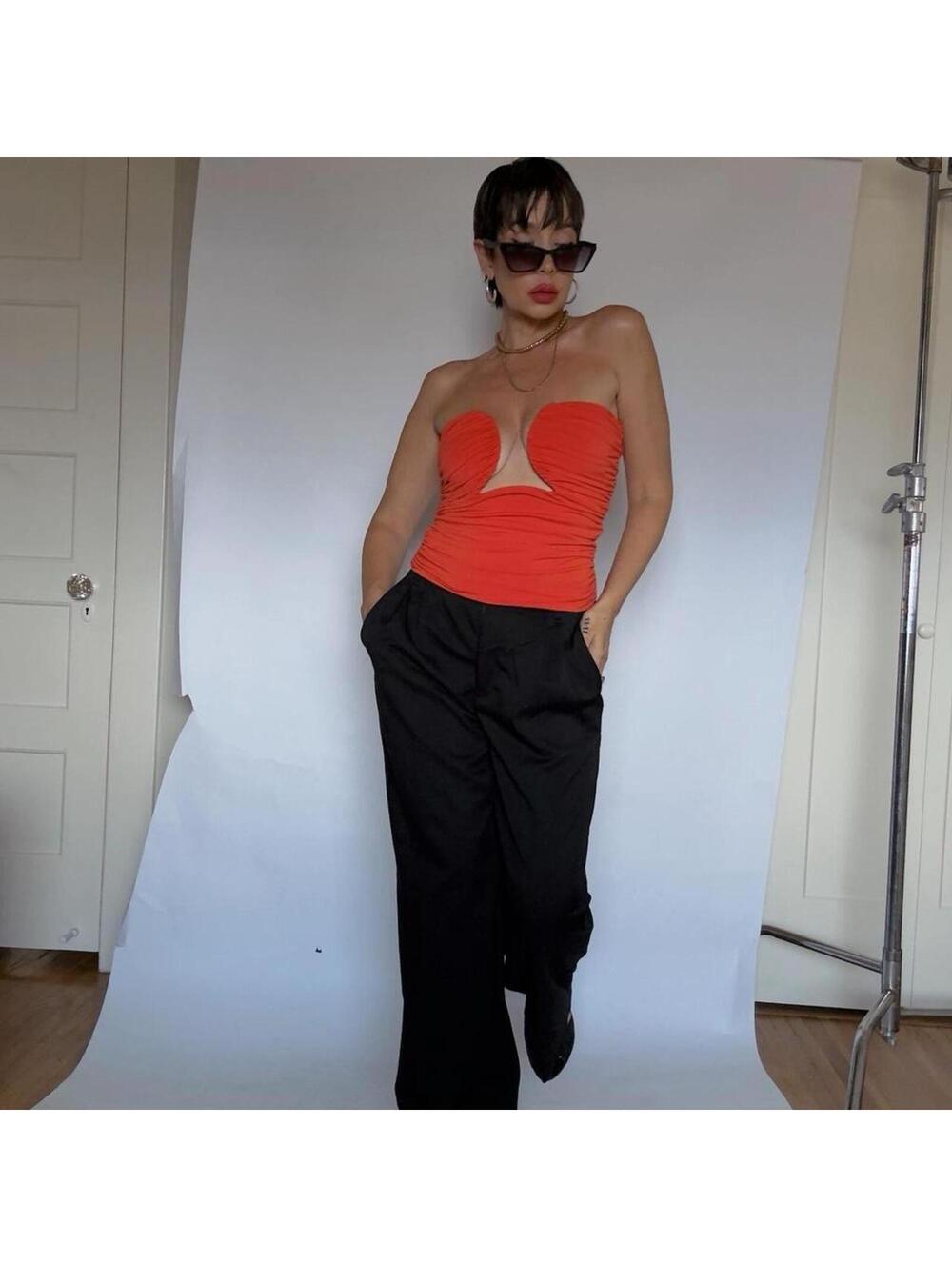 Mimosa orange strapless cutout top